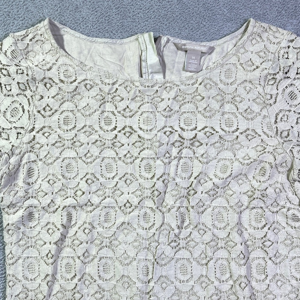 Banana Republic Lace Dress Ivory Short‎ Sleeve Back Zip Women 14